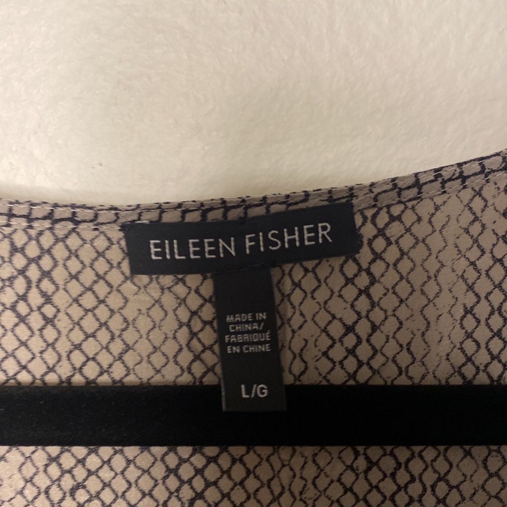 Eileen Fisher 100% Silk Crepe De Chine Chainette Printed Asymmetrical size Large - Picture 4 of 5